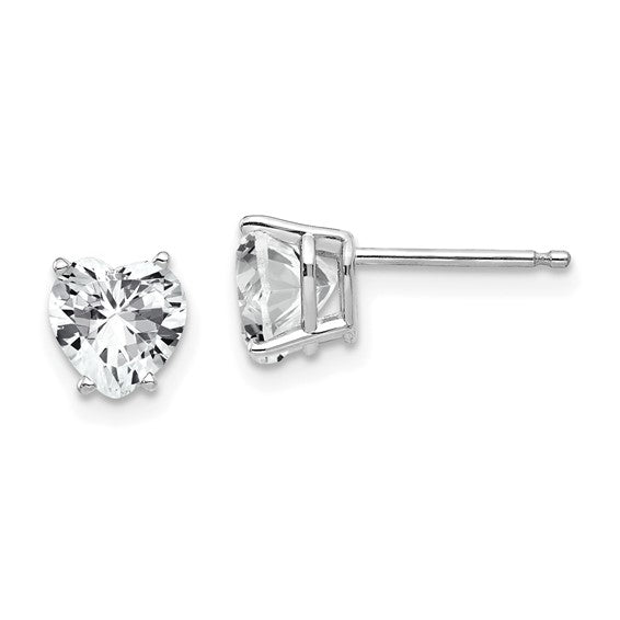 14kt White Gold 6mm Heart Cubic Zirconia Earrings