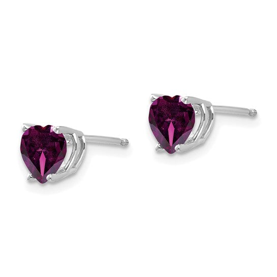14kt White Gold 6mm Heart Rhodolite Garnet Earrings