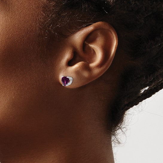 14kt White Gold 6mm Heart Rhodolite Garnet Earrings