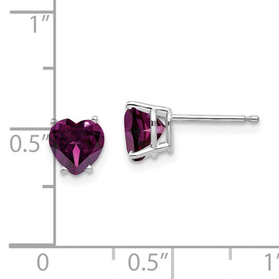 14kt White Gold 6mm Heart Rhodolite Garnet Earrings
