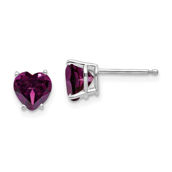 14kt White Gold 6mm Heart Rhodolite Garnet Earrings