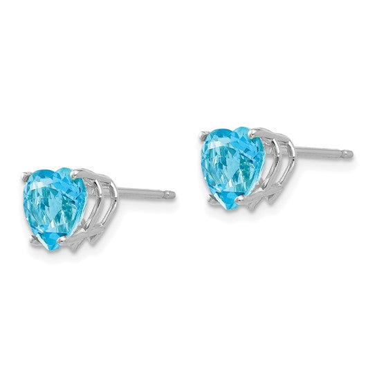 14kt White Gold 7mm Heart Blue Topaz Earrings