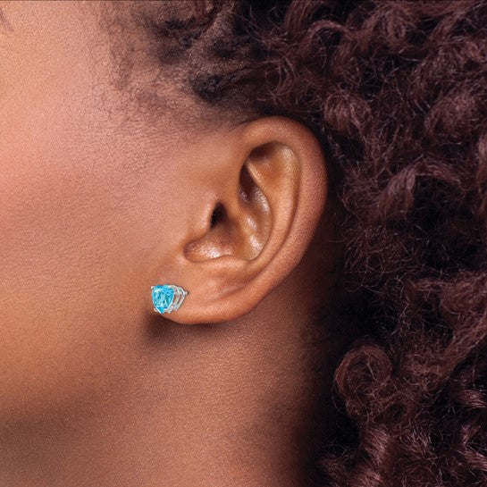 14kt White Gold 7mm Heart Blue Topaz Earrings