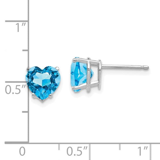 14kt White Gold 7mm Heart Blue Topaz Earrings