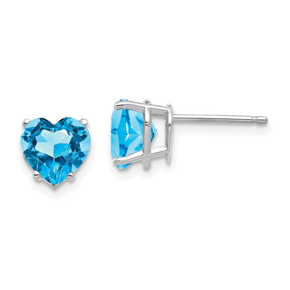 14kt White Gold 7mm Heart Blue Topaz Earrings