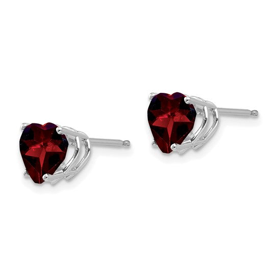 14kt White Gold 7mm Heart Garnet Earrings