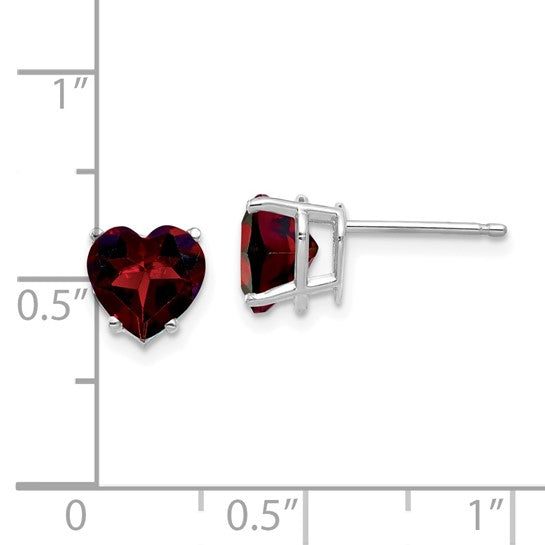 14kt White Gold 7mm Heart Garnet Earrings