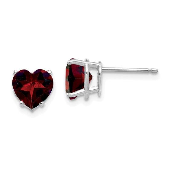 14kt White Gold 7mm Heart Garnet Earrings