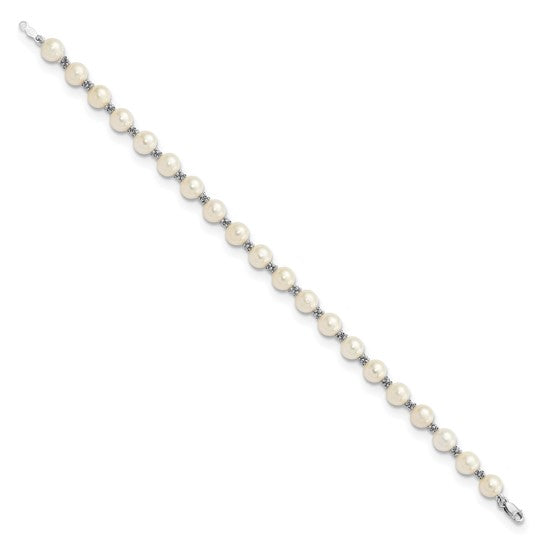 14kt White Gold 6-7mm White Semi-round Freshwater Cultured Pearl Bracelet