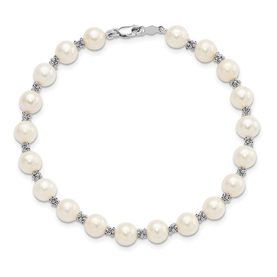 14kt White Gold 6-7mm White Semi-round Freshwater Cultured Pearl Bracelet