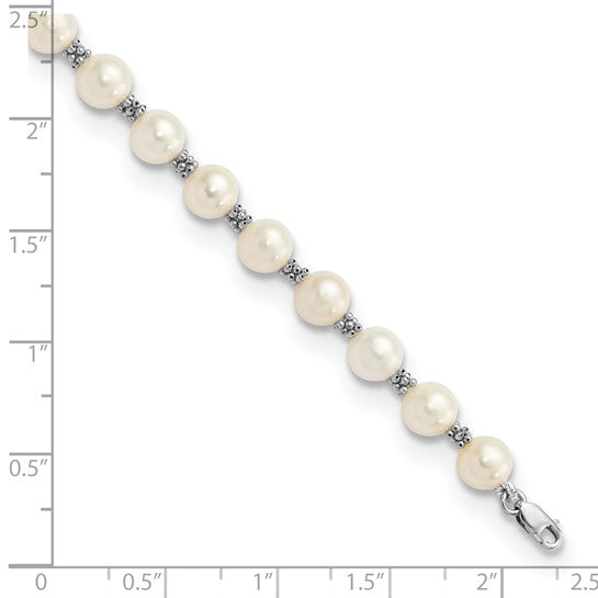 14kt White Gold 6-7mm White Semi-round Freshwater Cultured Pearl Bracelet