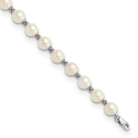 14kt White Gold 6-7mm White Semi-round Freshwater Cultured Pearl Bracelet