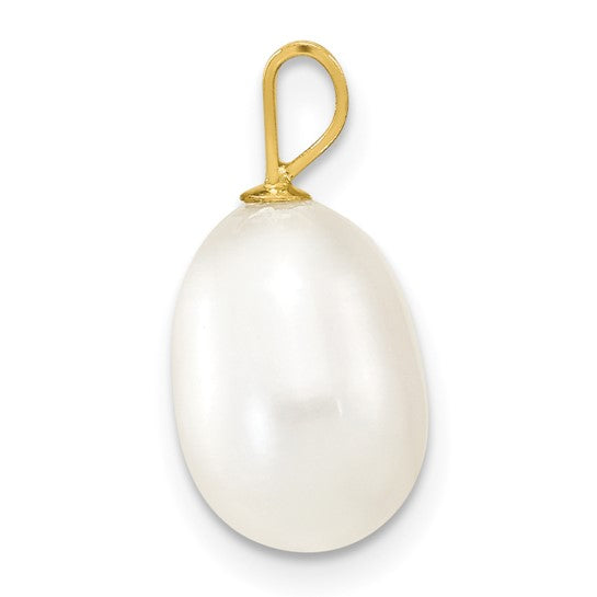 14KT Yellow Gold 8-9mm White Rice Freshwater Cultured Pearl Pendant