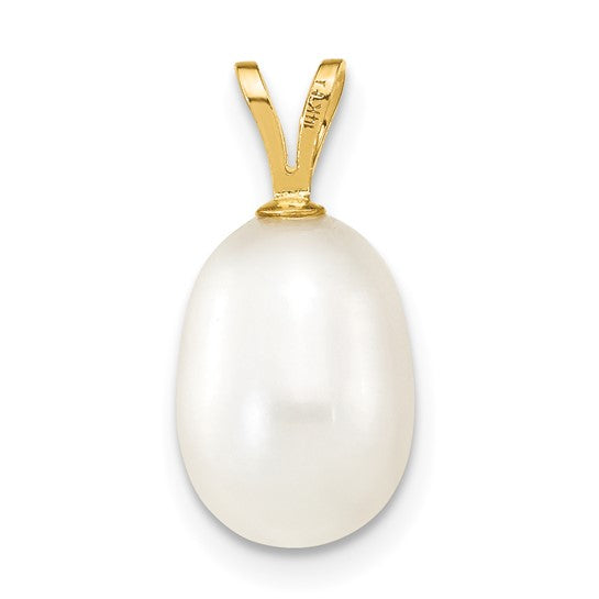14KT Yellow Gold 8-9mm White Rice Freshwater Cultured Pearl Pendant