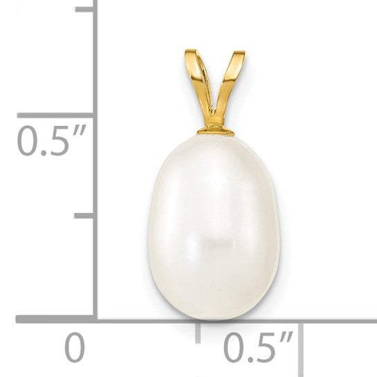 14KT Yellow Gold 8-9mm White Rice Freshwater Cultured Pearl Pendant