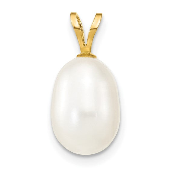 14KT Yellow Gold 8-9mm White Rice Freshwater Cultured Pearl Pendant