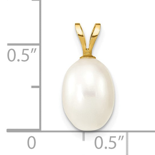 14kt Yellow Gold 7-8mm White Rice Freshwater Cultured Pearl Pendant