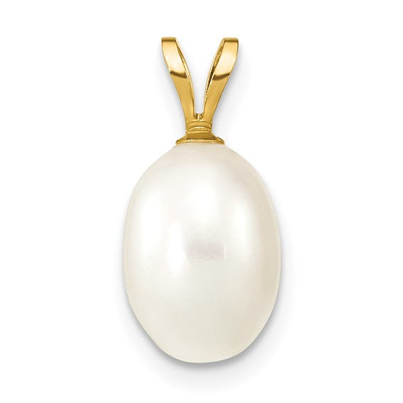 14kt Yellow Gold 7-8mm White Rice Freshwater Cultured Pearl Pendant