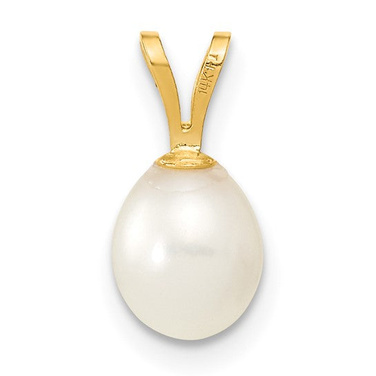 14kt Yellow Gold 6-7mm White Rice Freshwater Cultured Pearl Pendant