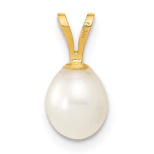 14kt Yellow Gold 6-7mm White Rice Freshwater Cultured Pearl Pendant