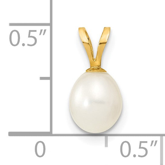 14kt Yellow Gold 6-7mm White Rice Freshwater Cultured Pearl Pendant