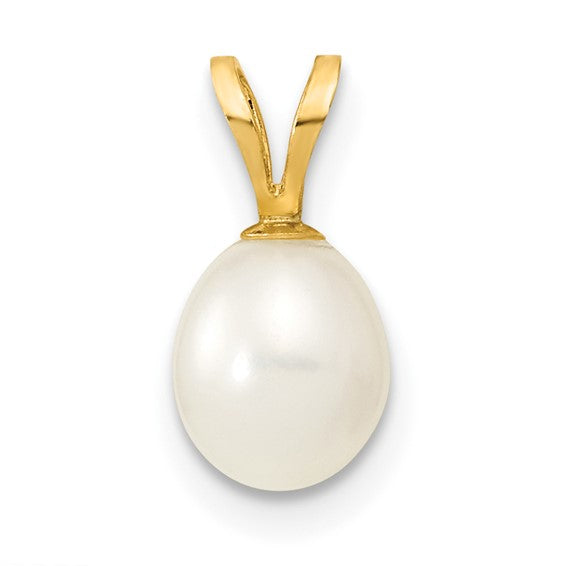 14kt Yellow Gold 6-7mm White Rice Freshwater Cultured Pearl Pendant