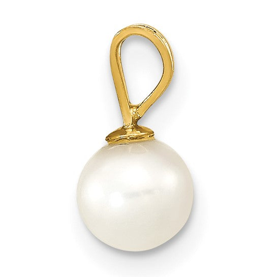 14KT Yellow Gold 5-6mm White Round Freshwater Cultured Pearl Pendant