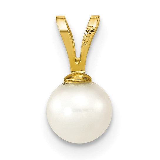 14KT Yellow Gold 5-6mm White Round Freshwater Cultured Pearl Pendant