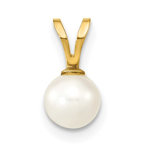 14KT Yellow Gold 5-6mm White Round Freshwater Cultured Pearl Pendant