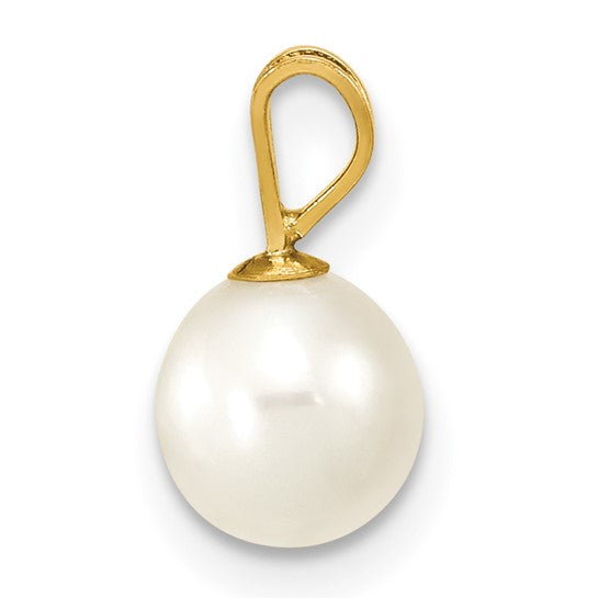 14KT Yellow Gold 6-7mm White Round Freshwater Cultured Pearl Pendant