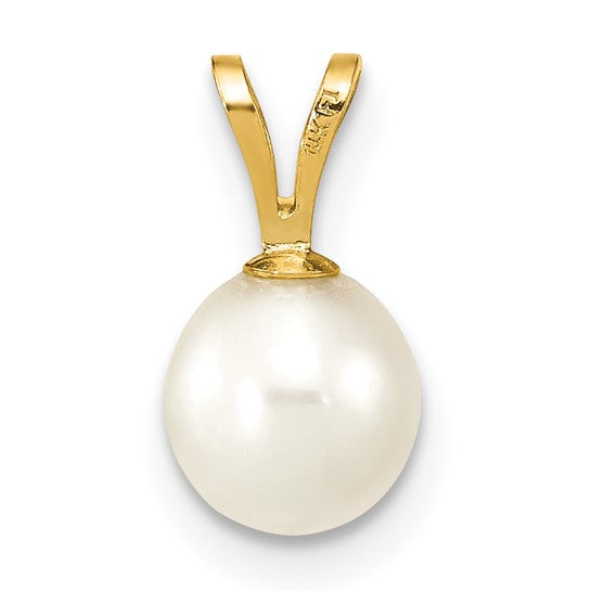 14KT Yellow Gold 6-7mm White Round Freshwater Cultured Pearl Pendant