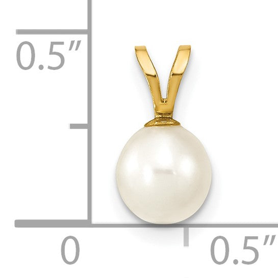 14KT Yellow Gold 6-7mm White Round Freshwater Cultured Pearl Pendant