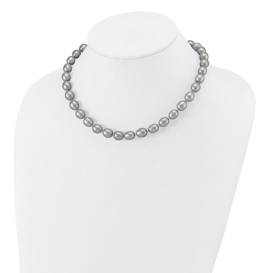 14kt White Gold 8-9mm Grey Rice Freshwater Cultured Pearl 18 inch Necklace