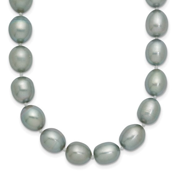 14kt White Gold 8-9mm Grey Rice Freshwater Cultured Pearl 18 inch Necklace