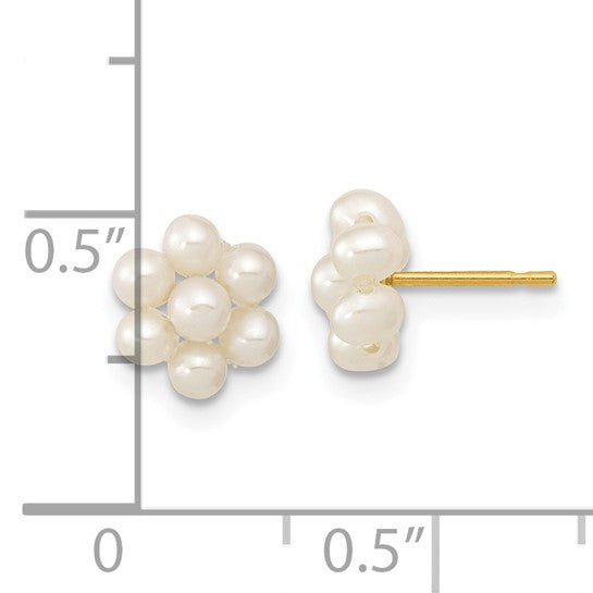 14kt Yellow Gold 2-3mm White Button Freshwater Cultured Pearl Flower Earrings