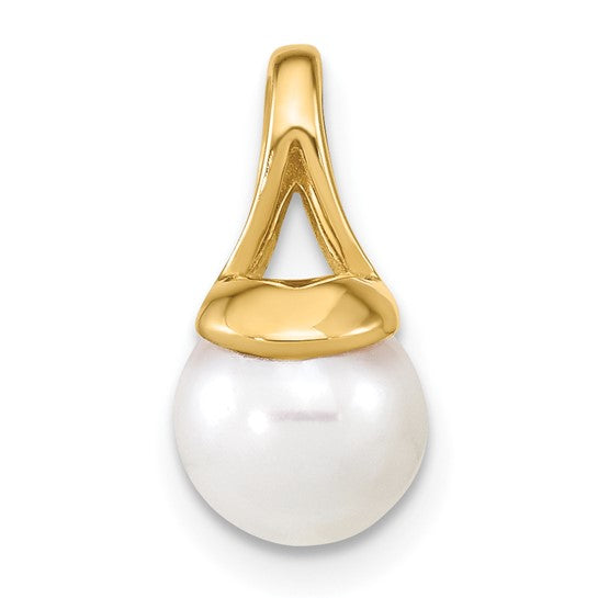 14kt Yellow Gold 7-8mm White Freshwater Cultured Pearl Polished Pendant