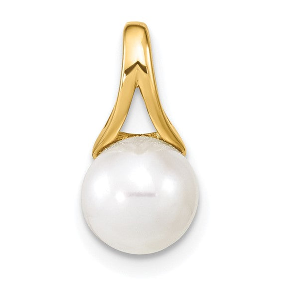 14kt Yellow Gold 7-8mm White Freshwater Cultured Pearl Polished Pendant