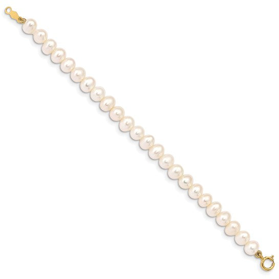 14kt Yellow Gold Madi K 4-5mm White Egg Shape Freshwater Cultured Pearl 5 inch Bracelet