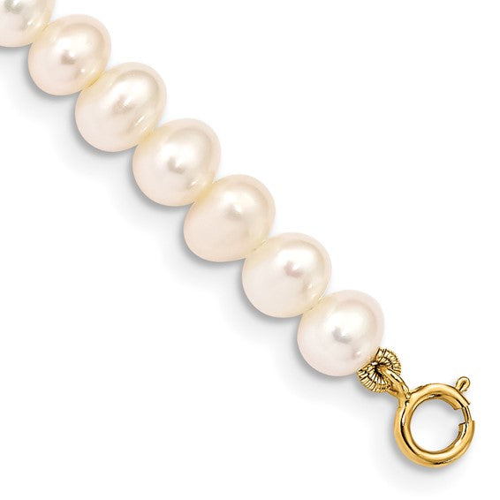 14kt Yellow Gold Madi K 4-5mm White Egg Shape Freshwater Cultured Pearl 5 inch Bracelet