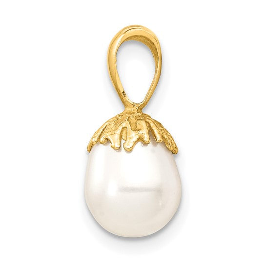 14KT Yellow Gold 7-8mm White Rice Freshwater Cultured Pearl Pendant