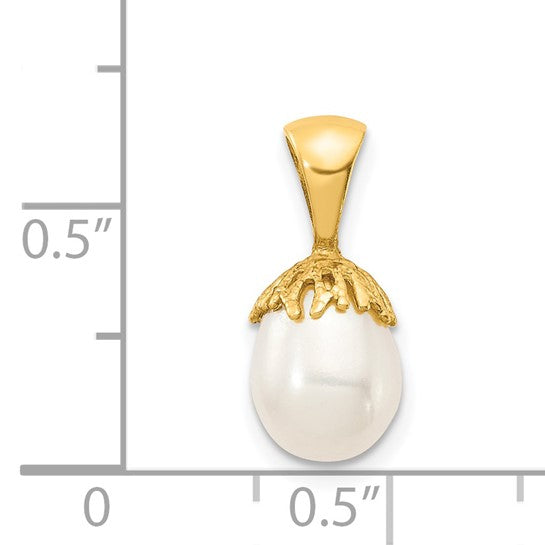 14KT Yellow Gold 7-8mm White Rice Freshwater Cultured Pearl Pendant