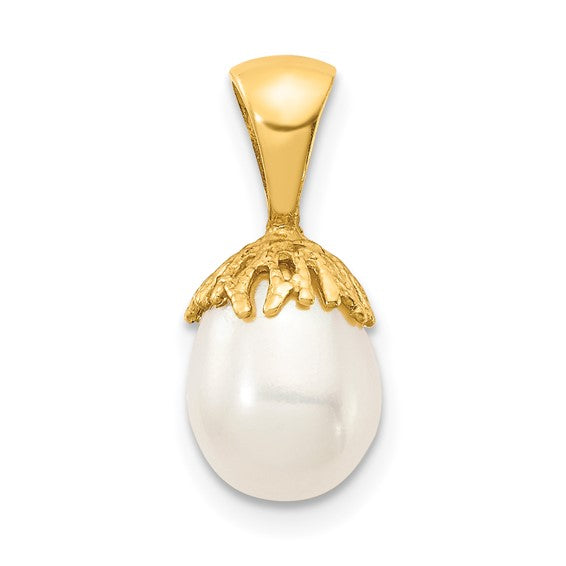 14KT Yellow Gold 7-8mm White Rice Freshwater Cultured Pearl Pendant