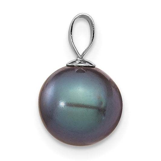 14KT White Gold 8-9mm Black Round Freshwater Cultured Pearl Pendant