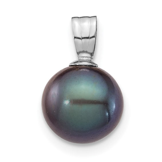 14KT White Gold 8-9mm Black Round Freshwater Cultured Pearl Pendant