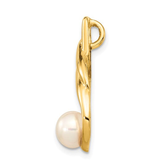 14kt Yellow Gold 6-7mm White Button Freshwater Cultured Pearl Pendant Chain Slide