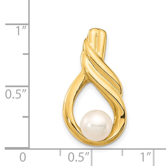 14kt Yellow Gold 6-7mm White Button Freshwater Cultured Pearl Pendant Chain Slide