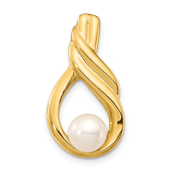 14kt Yellow Gold 6-7mm White Button Freshwater Cultured Pearl Pendant Chain Slide