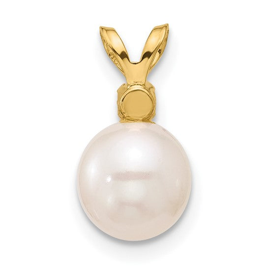 14kt Yellow Gold 7-7.5mm White Round Freshwater Cultured Pearl and .07PE Peridot Pendant