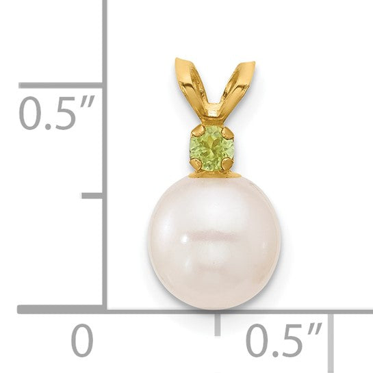 14kt Yellow Gold 7-7.5mm White Round Freshwater Cultured Pearl and .07PE Peridot Pendant