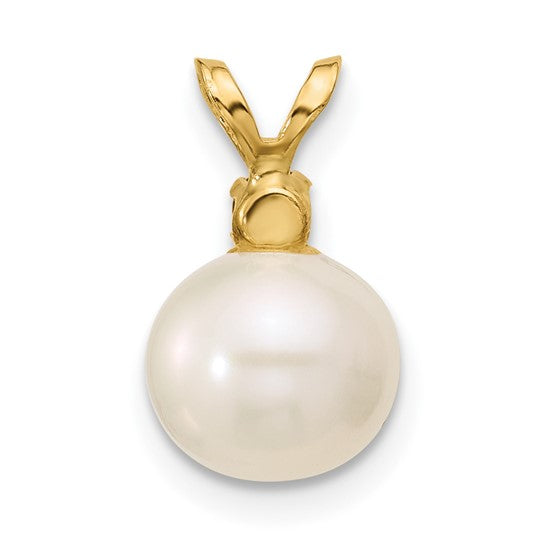 14kt Yellow Gold 8-8.5mm White Round Freshwater Cultured Pearl and .09GA Garnet Pendant